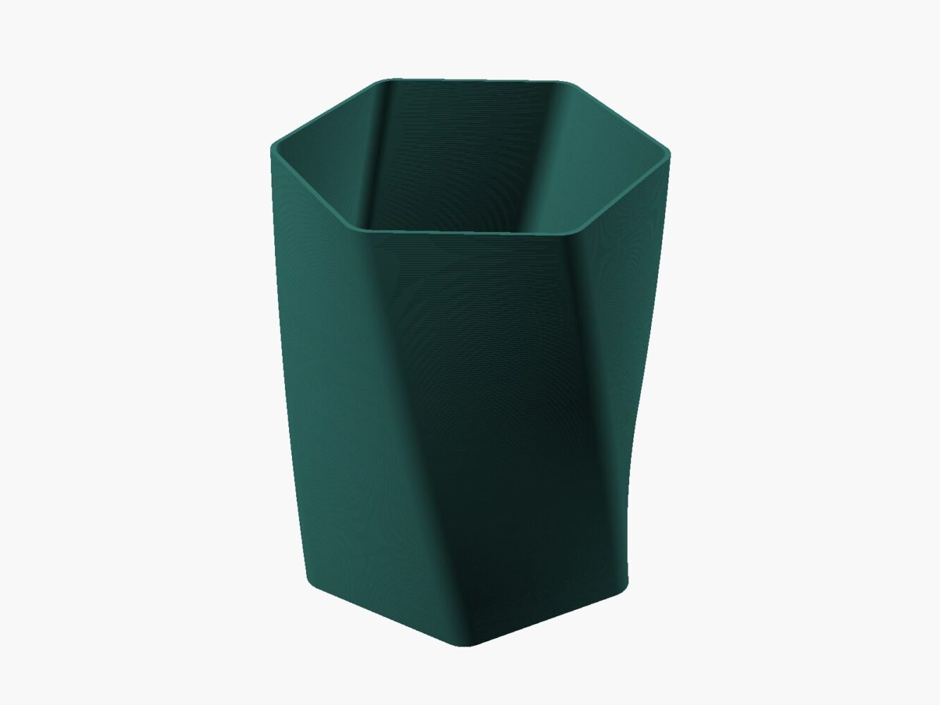 Render del portapenne esagonale con torsione
